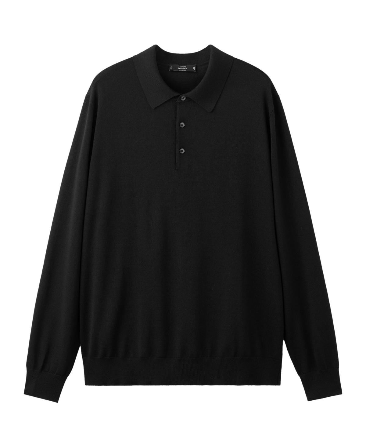 Mango Men's Polo Willys Long Sleeve Regular-Fit Fine-Knit Polo Shirt - Black