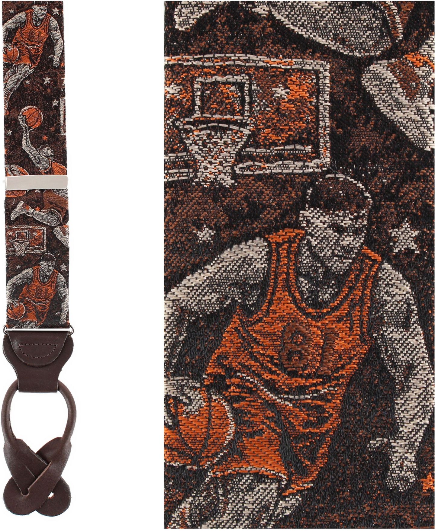 Мужские подтяжки TRAFALGAR Courtside Basketball Silk Button-End Suspenders, цвет: Коричневый — фото 4