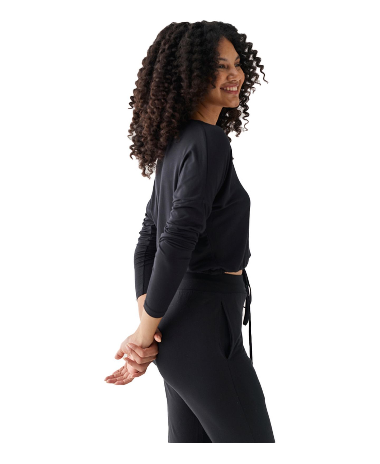 Женский топ Reistor The Modal Long-Sleeve V-Neck Tie-Front Crop, цвет: Чёрный — фото 4