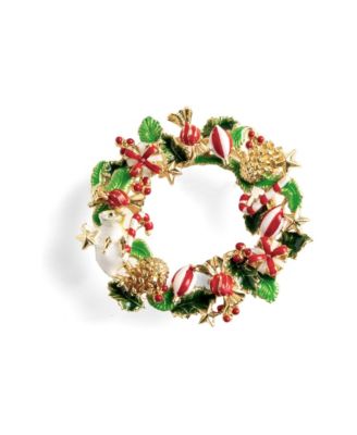 Gold-Tone Hand-Painted Enamel Christmas Mouse Brooch