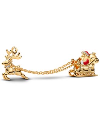 Cubic Zirconia 14K Gold-Plated Santa Sleigh Charm