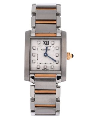 Tank Francaise Quartz Watch in Stainless Steel and Rose Gold with Diamond Markers 20mm