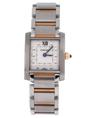 Tank Francaise Quartz Watch in Stainless Steel and Rose Gold with Diamond Markers 20mm