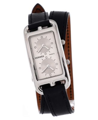 Pre-Owned HERMES Cape Cod Deux Zones Double Tour Quartz Watch in Stainless Steel and Leather 20mm