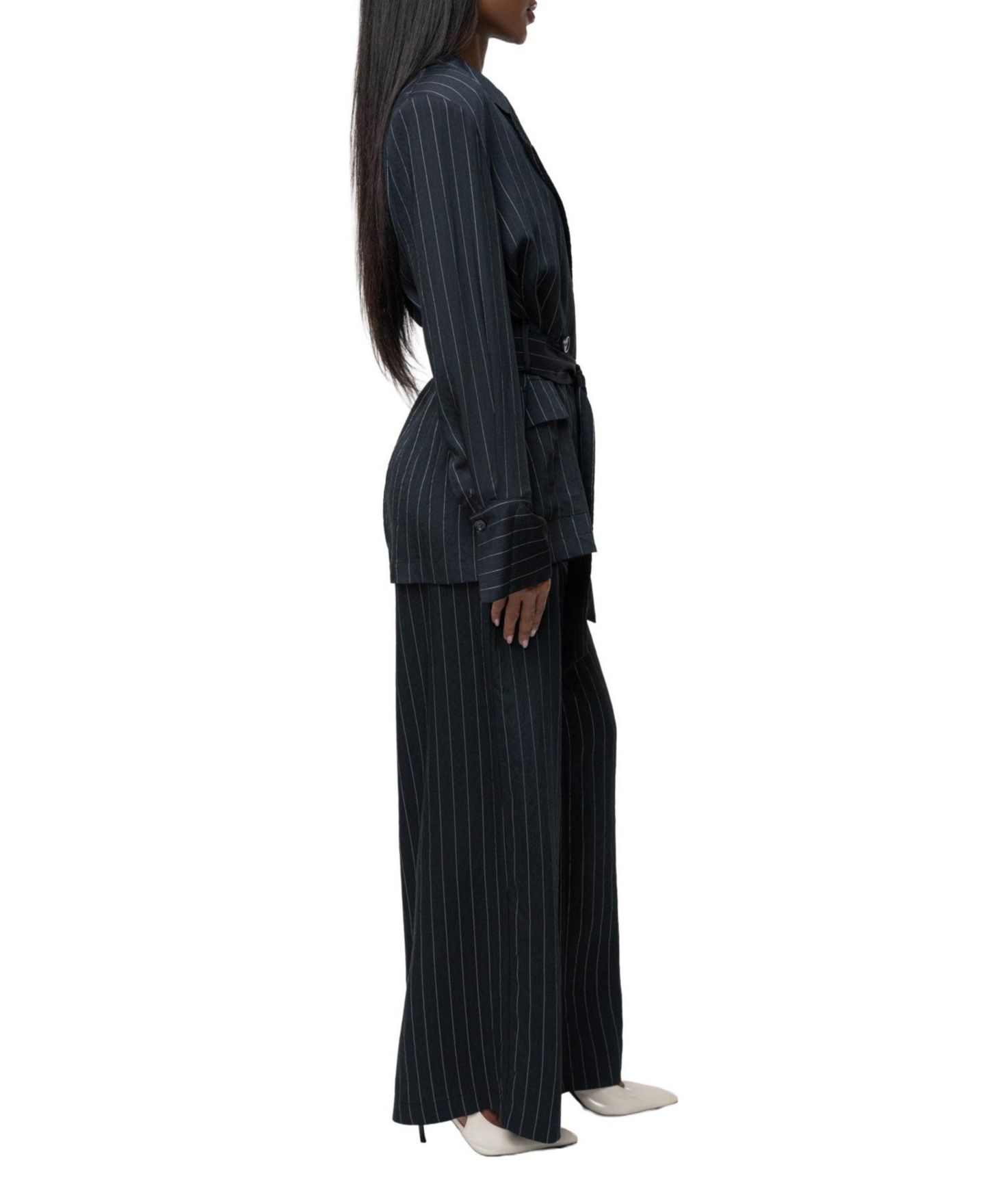 Женские брюки JLUXLABEL Social Club Pinstripe Wide-Leg, цвет: Чёрный — фото 7