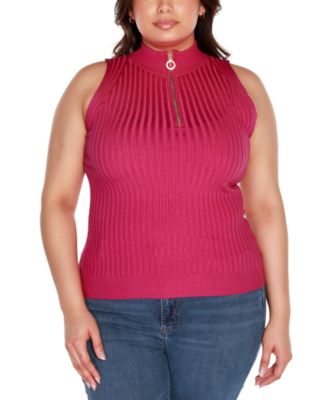 Black Label Plus Size Sleeveless Quarter Zip Sweater