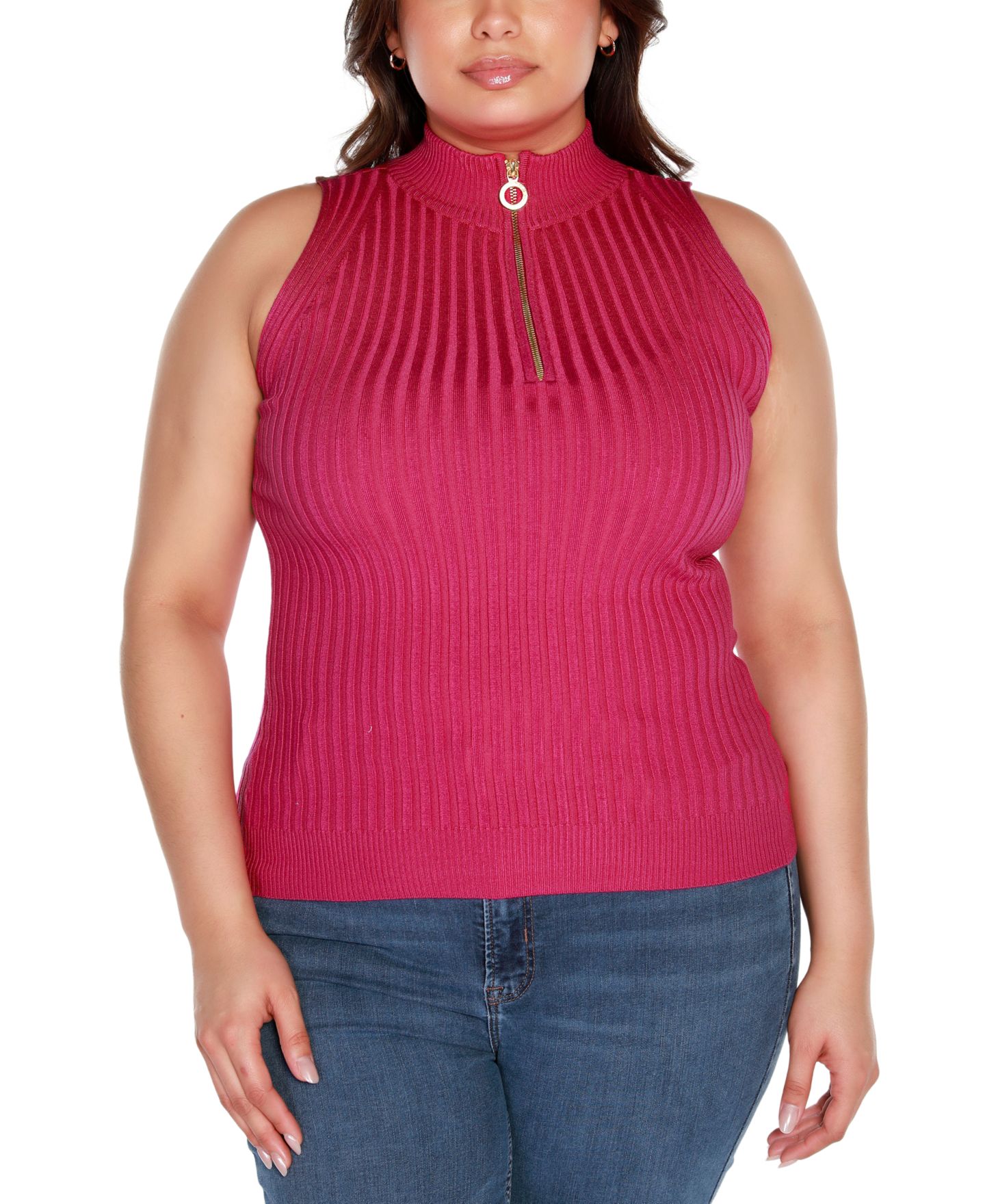 Женский свитер Belldini Black Label Plus Size Sleeveless Quarter Zip, цвет: Малиновый — фото 3