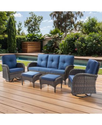 5-Piece Outdoor Wicker Patio Furniture with 7 Seat Sofa and Swivel Chair, Coversation Set with Water Resistant Cushions