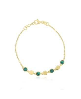Malachite Alternating Bubble Disc Adjustable Bracelet in 14k Gold-Plated Sterling Silver