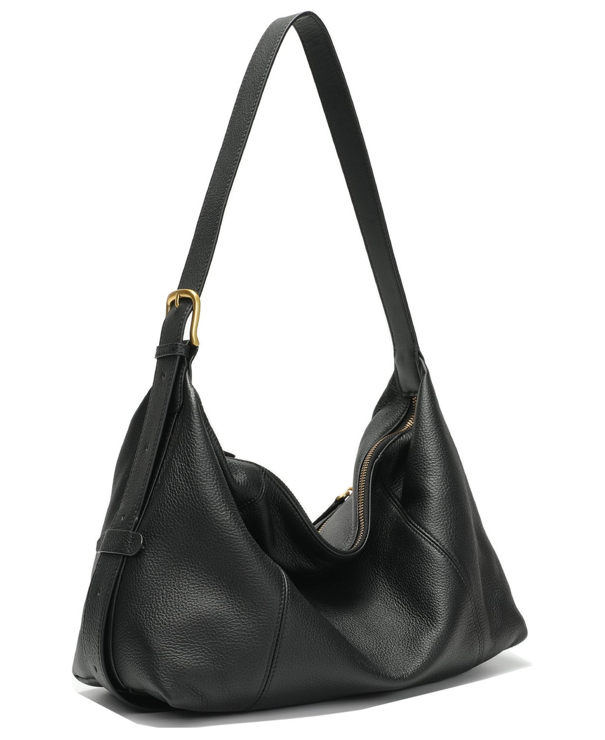 Susu Swell Genuine Pebble Leather Slouchy Hobo Shoulder Bag for Women Convertible Crescent Handbag with Adjustable Strap Zipper Closure - Black