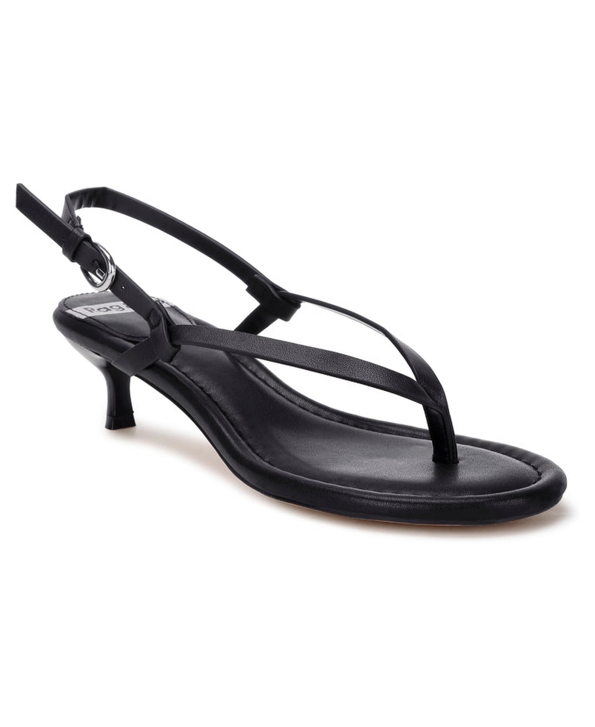 Rag & Co Women's Brisbou Leather Kitten Heel Thong Slingback Sandals - Black leather