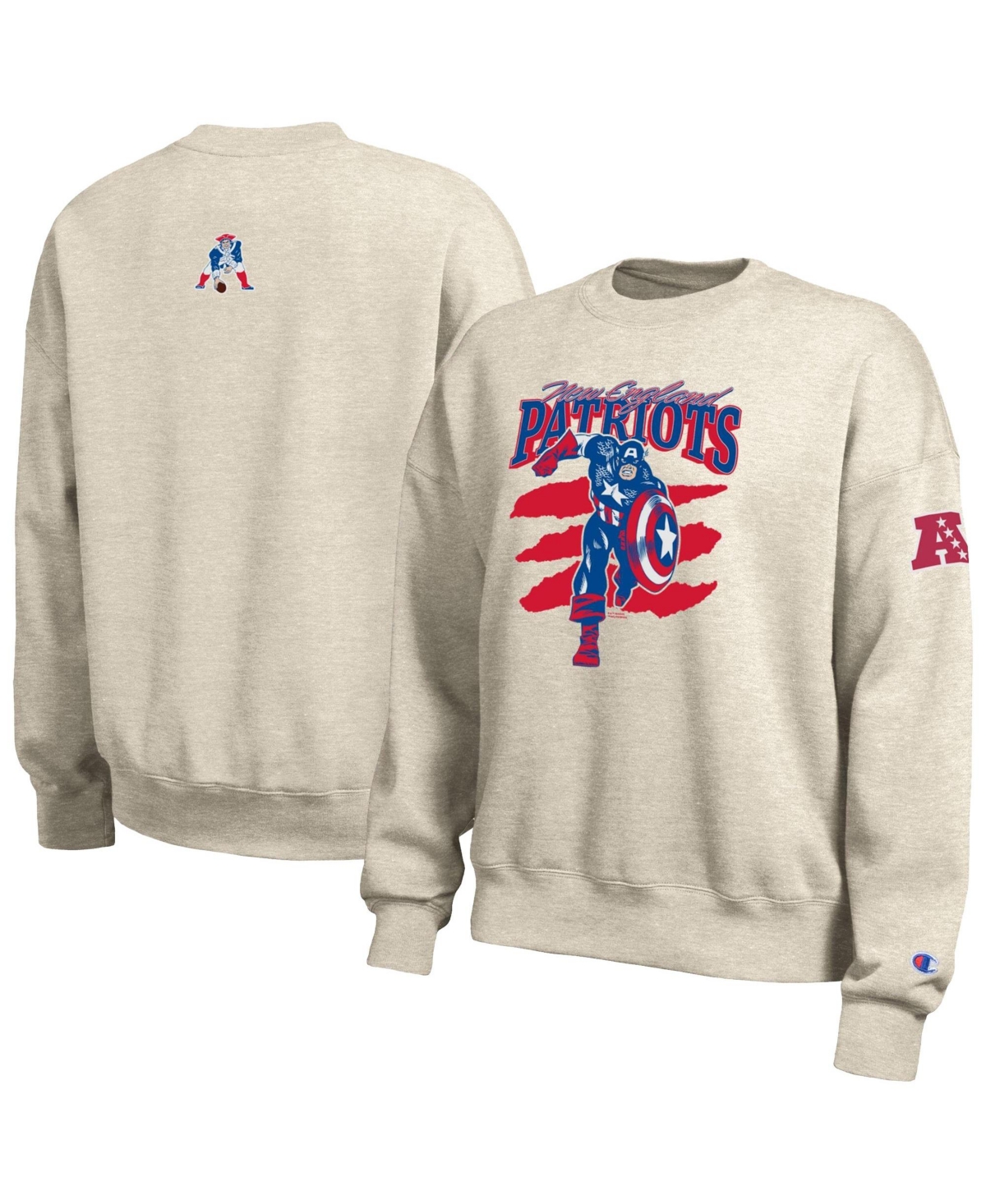 Champion Women's Oatmeal New England Patriots Disney X Champion All Star Fleece Crewneck Sweatshirt - Oatmeal