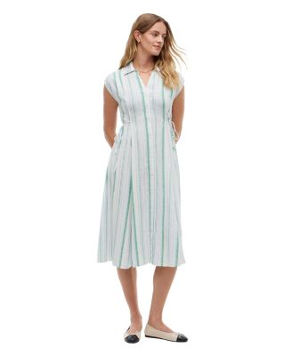 Women's Tie-Sleeve Linen-Blend Midi Shirt Dress