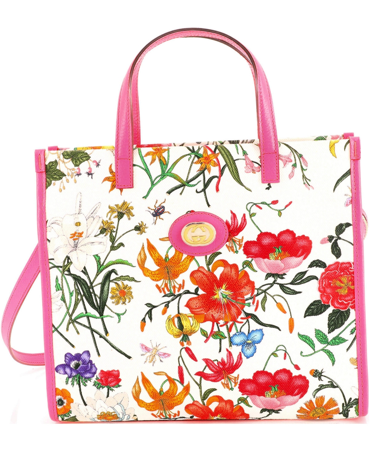 Pre-Owned Gucci Medium Convertible Tote Flora Canvas - Pink