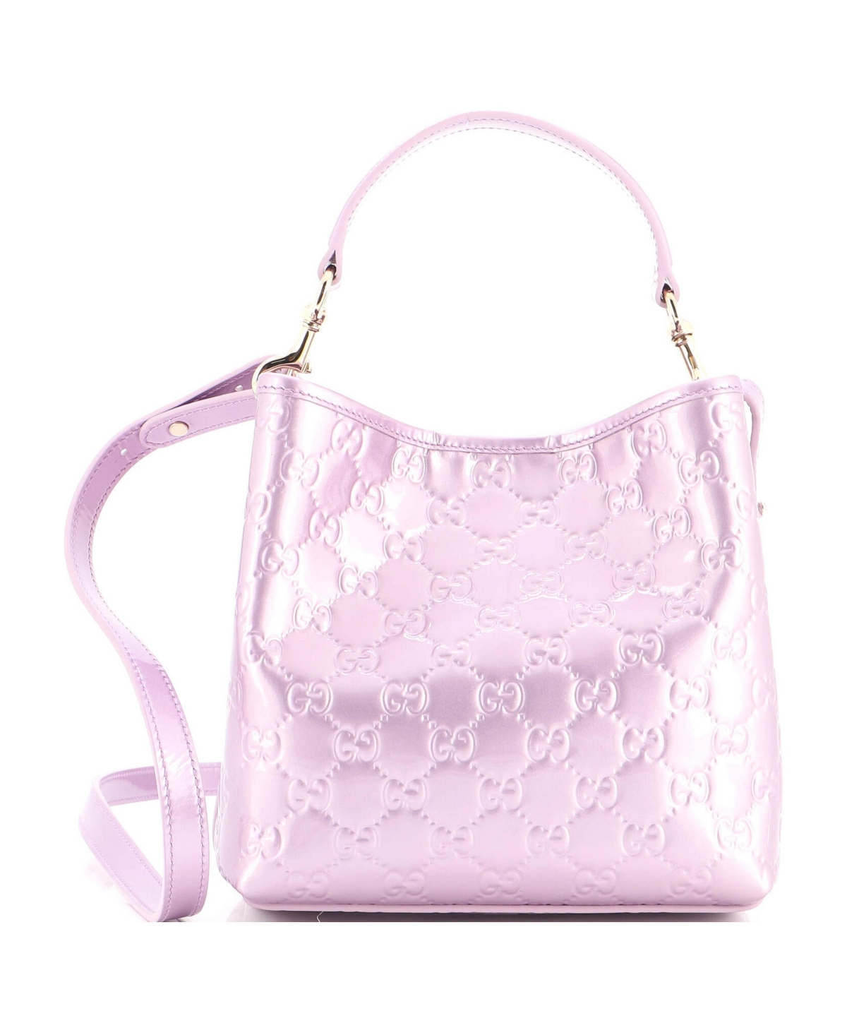 Pre-Owned Gucci Small Emblem Bucket Bag Gg Embossed Patent - Pink