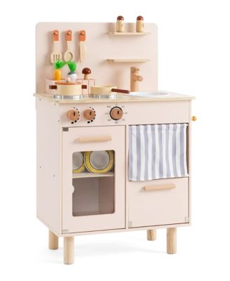 Wooden Clicking-Knob Play Kitchen with Toy Food, Ages 3+