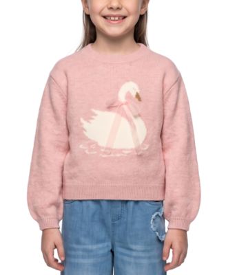 Girls' 7-16 Swan Intarsia Long-Sleeve Pullover Sweater