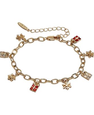 Snowflakes and Presents Crystal Adjustable Charm Bracelet