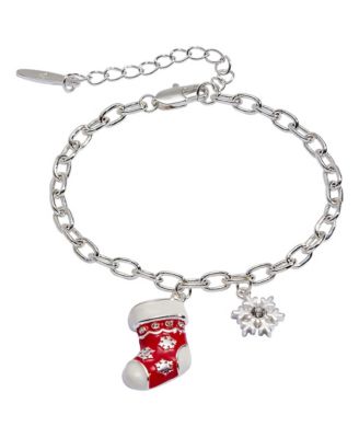 Milk & Cookies Crystal Silver-Tone Stocking & Snowflake Adjustable Charm Bracelet