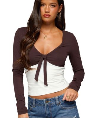 Women's Ebia Long-Sleeve V-Neck Tie Front Top