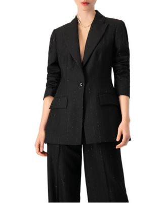 Women's Peak Lapel Long Blazer with Shimmer Sequin Stripe