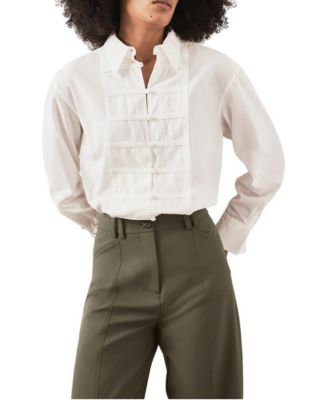 Women's Long-Sleeve Pintuck Collared Shirt
