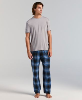 Men's Deluxe Touch T-Shirt and Flannel Plaid Pants, 2-Piece Set