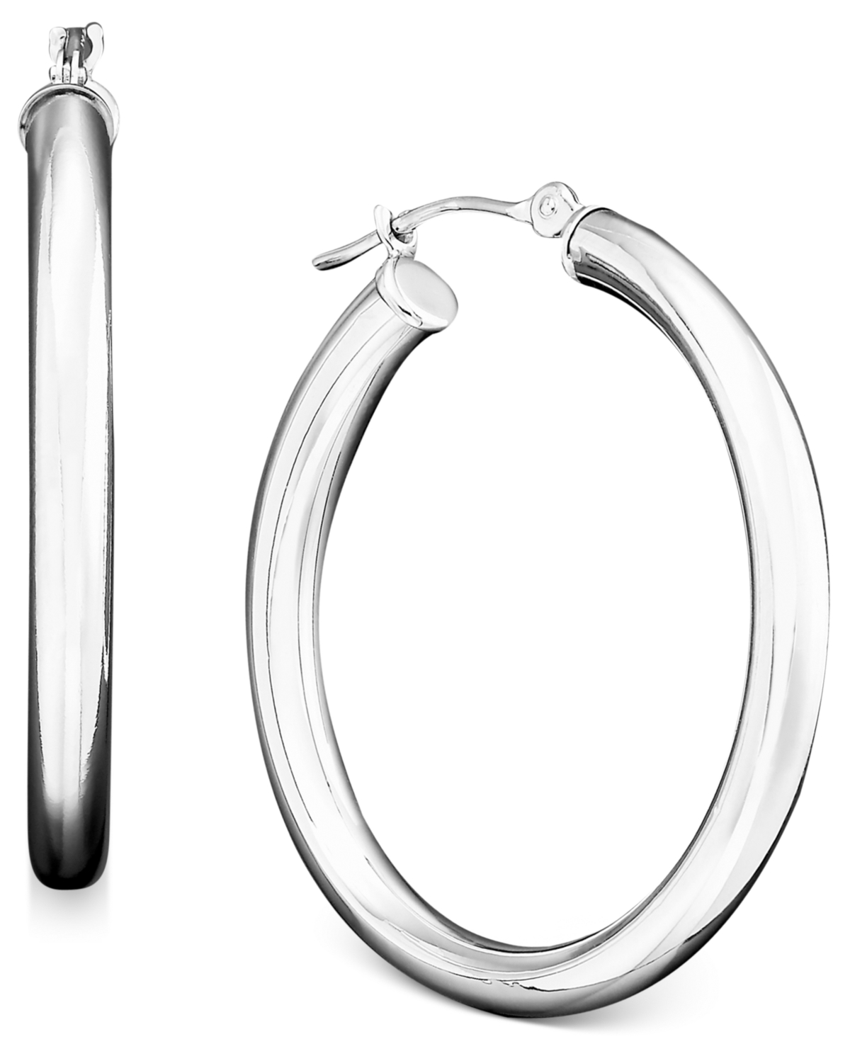 Macy's Polished Round Hoop Earrings In 14k Gold, 30mm In White Gold