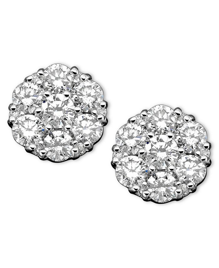 Macy's Diamond Cluster Earrings in 14k White Gold (2 ct. t.w.) - Macy's