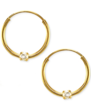 image of Children-s Cubic Zirconia Accent Endless Hoop Earrings in 14K Yellow Gold (2mm)