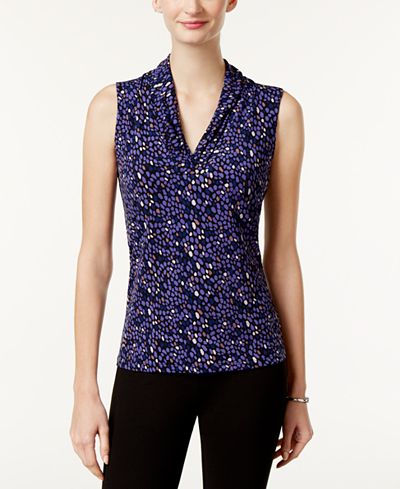 Anne Klein Solid & Printed Pleat Neck Tops