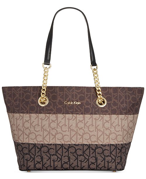 Calvin Klein Florence Top-Zip Signature Tote - Handbags & Accessories - Macy&#39;s