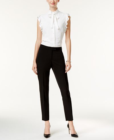Anne Klein Ruffled Blouse & Slim-Fit Pants