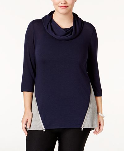 Belldini Plus Size High-Low Colorblocked Top