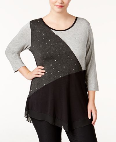 Belldini Plus Size High-Low Colorblocked Top