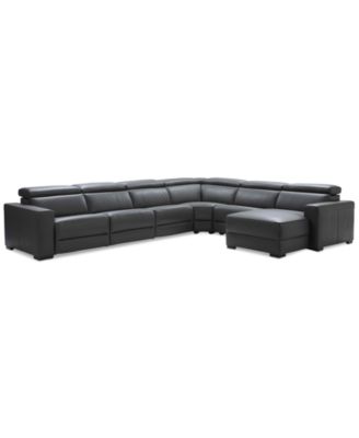 Nevio 6-pc Leather Sectional Sofa with Chaise, 1 Power Recliner and Articulating Headrests, Created for Macy's