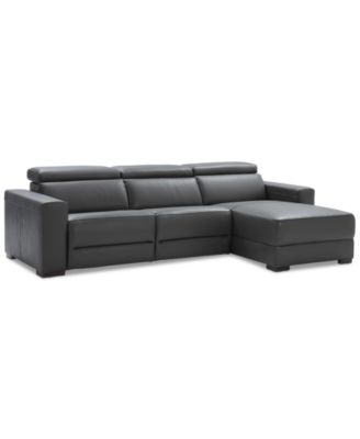 Nevio 3-pc Leather Sectional Sofa with Chaise, 1 Power Recliner and Articulating Headrests, Created for Macy's