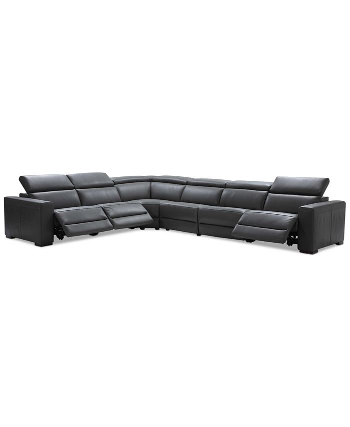 Furniture Nevio 6 Pc Leather L Shaped, Leather U Shaped Sectional Sofa With Recliners