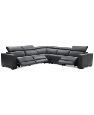 FURNITURE NEVIO 5-PC LEATHER "L" SECTIONAL WITH 3 POWER RECLINERS, CREATED FOR MACY'S