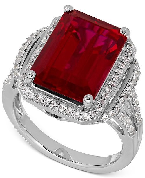 Macy&#39;s Lab-Created Ruby (10-1/5 ct. t.w.) White Sapphire (3/8 ct. t.w.) Ring in Sterling Silver ...