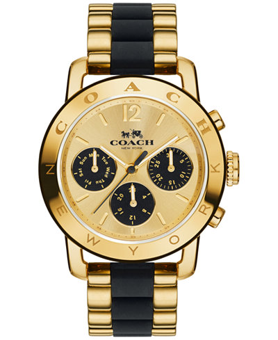 COACH Women's Chronograph Legacy Sport Gold-Tone Stainless Steel and Black Silicone Bracelet Watch 36mm 14502534