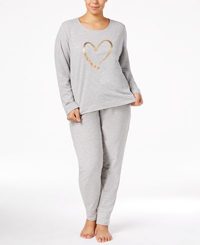 Hue Plus Size Keyhole-Back Top & Cuffed Pajama Pants Sleep Separates