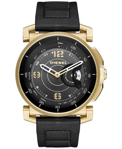 Diesel Men's Black Leather Strap Hybrid Smart Watch 47x58mm DZT1004
