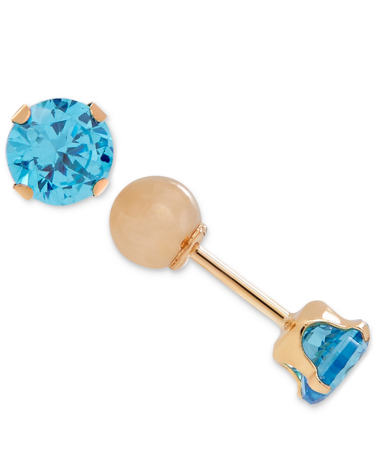 Macy's Kids' Children's Cubic Zirconia Birthstone Reversible Earrings In 14k Gold In December