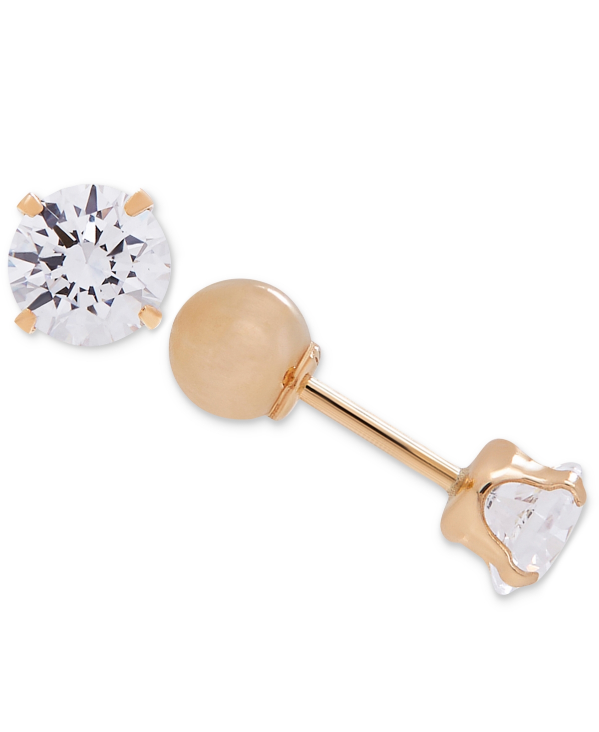 Macy's Kids' Children's Cubic Zirconia Birthstone Reversible Earrings In 14k Gold In April