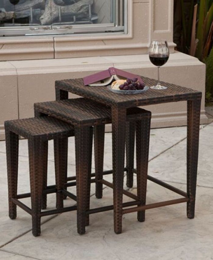 Noble House - Aldin Set of 3 Outdoor Wicker Nested Tables, Direct Ship