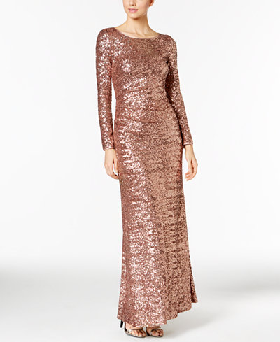 Vince Camuto Sequined Long-Sleeve Gown - Dresses - Women - Macy's