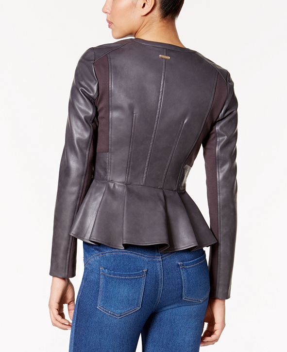 Thalia Sodi Faux-Leather Peplum Jacket, Created for Macy's & Reviews ...