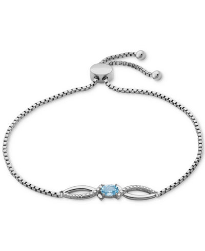Silver-Plated Blue Topaz (3/8 ct. t.w.) and Diamond Accent Slider Bracelet