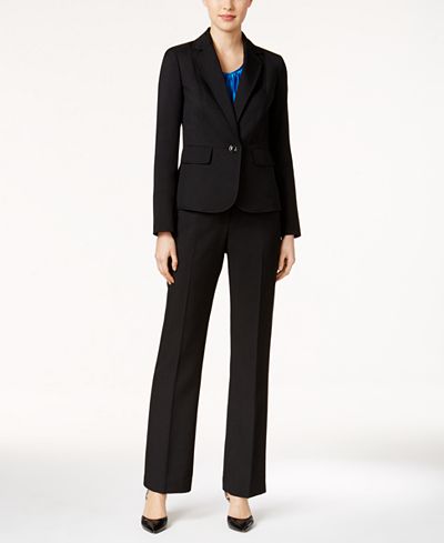 Le Suit Three-Piece One-Button Glazed Melange Pantsuit